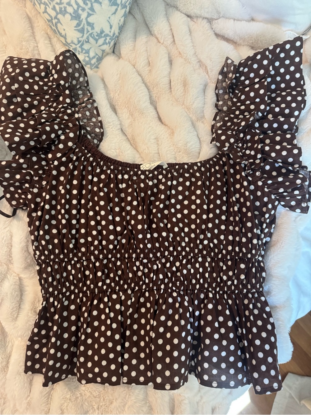 Brown Polka Dot Smocked Ruffle Tank Top